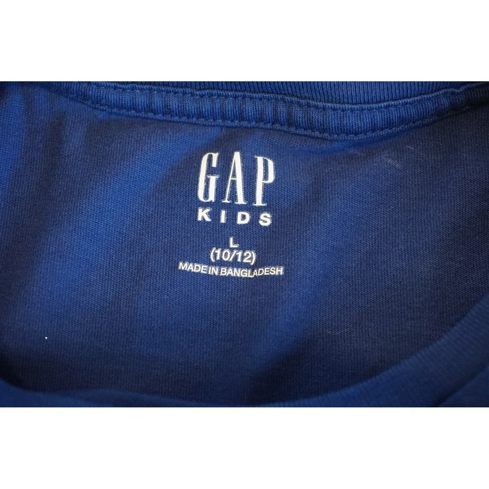 Gap Kids Girls Navy Blue Floral Heart Graphic T-Shirt Pink Puff Print L 10/12